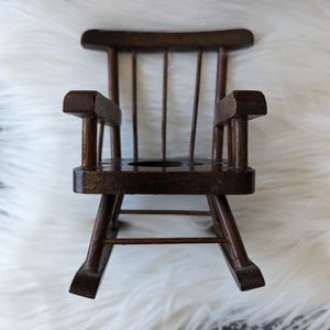 Vintage Rocking Chair Miniature 5 1/4" Tall Wood Doll House Furniture